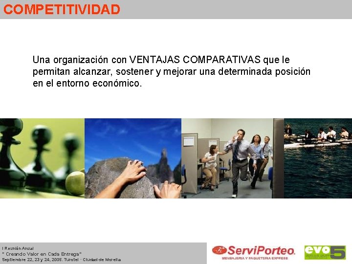 COMPETITIVIDAD Una organización con VENTAJAS COMPARATIVAS que le permitan alcanzar, sostener y mejorar una