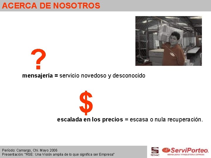 ACERCA DE NOSOTROS ? mensajería = servicio novedoso y desconocido $ escalada en los