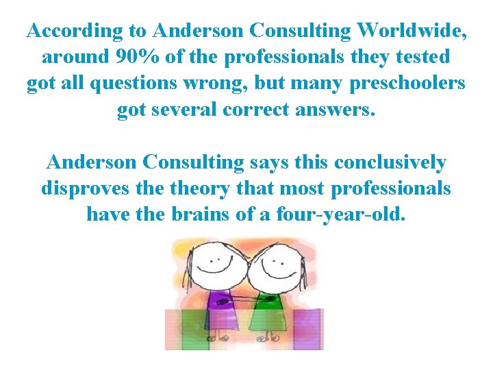 According to Anderson Consulting Worldwide, around 90% of the professionals they tested got all