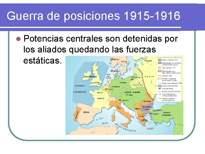 Guerra de posiciones 1915 -1916 l Potencias centrales son detenidas por los aliados quedando