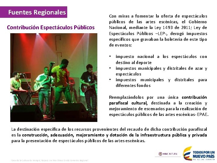 Fuentes Regionales Contribución Espectáculos Públicos Con miras a fomentar la oferta de espectáculos públicos