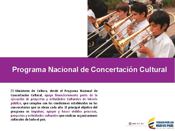 Programa Nacional de Concertación Cultural El Ministerio de Cultura, desde el Programa Nacional de