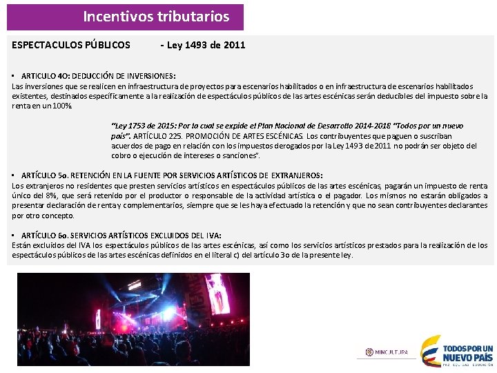 Incentivos tributarios ESPECTACULOS PÚBLICOS - Ley 1493 de 2011 • ARTICULO 4 O: DEDUCCIÓN