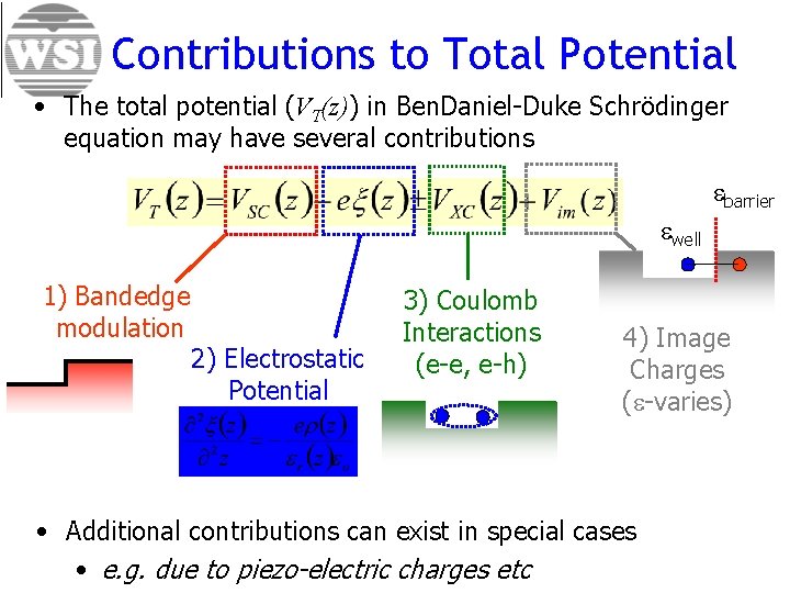 Contributions to Total Potential • The total potential (VT(z)) in Ben. Daniel-Duke Schrödinger equation