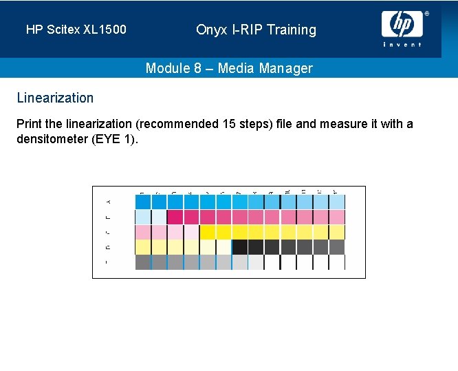 HP Scitex XL 1500 Onyx I-RIP Training Module 8 – Media Manager Linearization Print