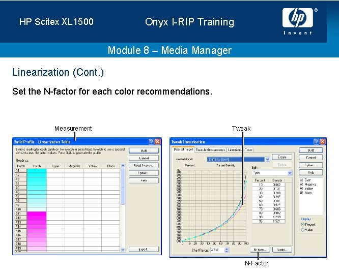 HP Scitex XL 1500 Onyx I-RIP Training Module 8 – Media Manager Linearization (Cont.