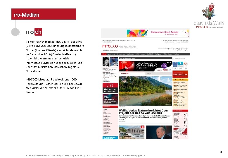 rro-Medien 11 Mio. Seitenimpressions, 2 Mio. Besuche (Visits) und 200‘ 000 eindeutig identifizierbare Nutzer