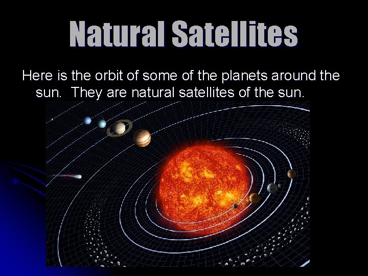 Natural Satellites Here is the orbit of some of the planets around the sun.