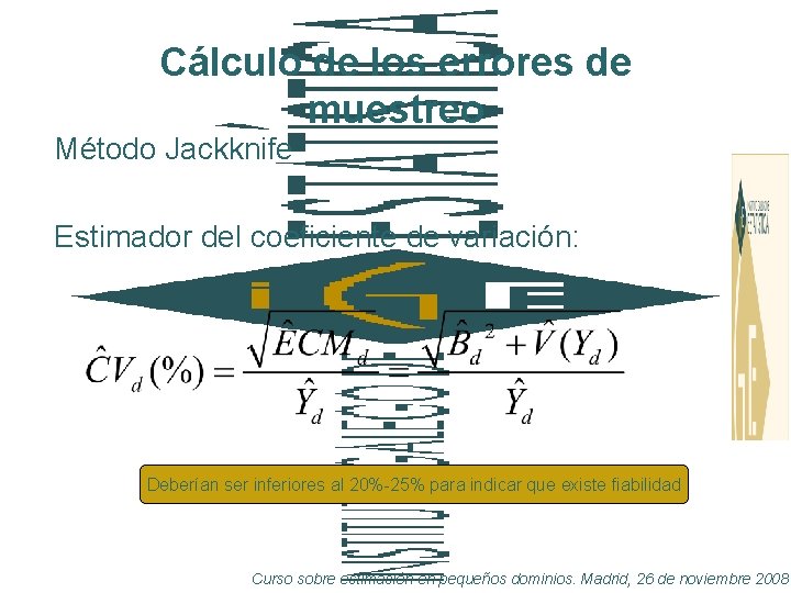 Cálculo de los errores de muestreo Método Jackknife Estimador del coeficiente de variación: Deberían