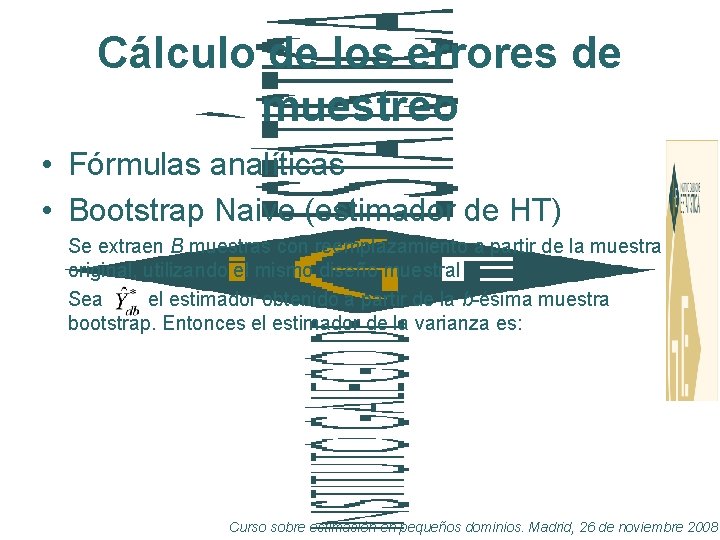 Cálculo de los errores de muestreo • Fórmulas analíticas • Bootstrap Naive (estimador de