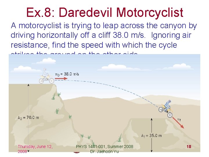 Ex. 8: Daredevil Motorcyclist A motorcyclist is trying to leap across the canyon by