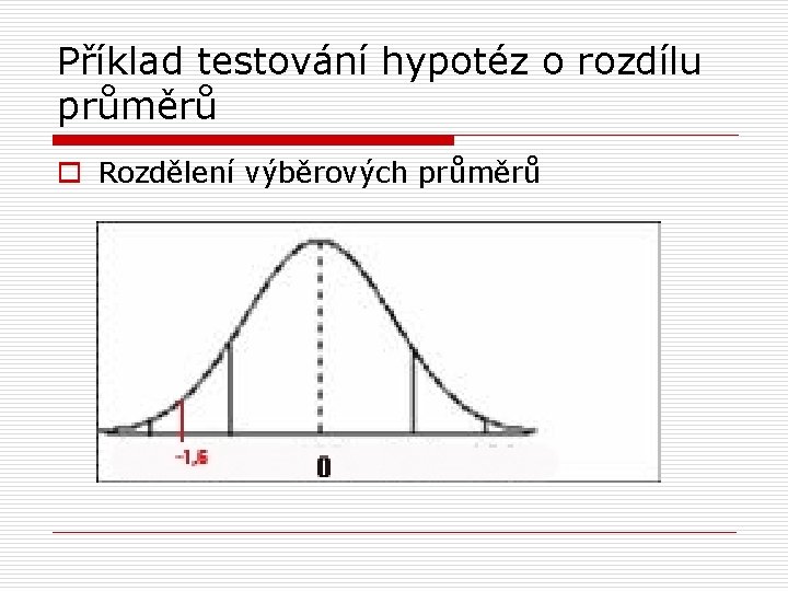 Příklad testování hypotéz o rozdílu průměrů o Rozdělení výběrových průměrů 