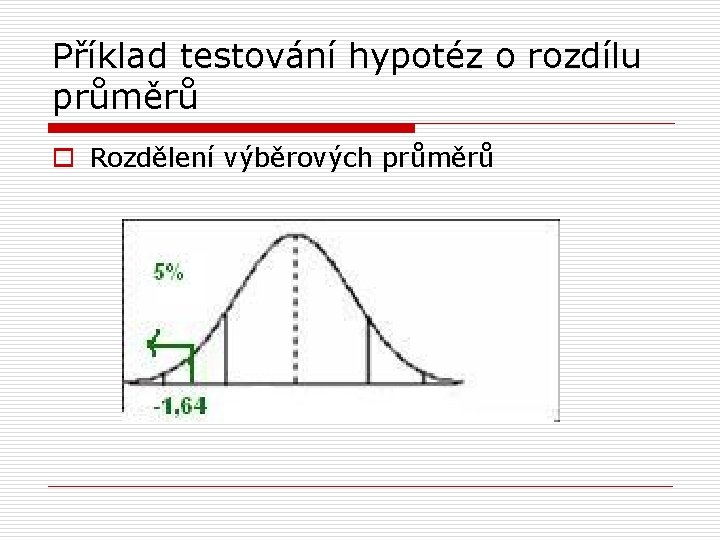 Příklad testování hypotéz o rozdílu průměrů o Rozdělení výběrových průměrů 