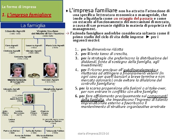 Le forme di impresa 1. L’impresa famigliare ♦ L’impresa familiare non ha attratto l’attenzione