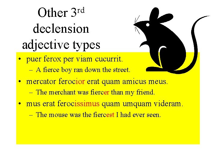 rd 3 Other declension adjective types • puer ferox per viam cucurrit. – A