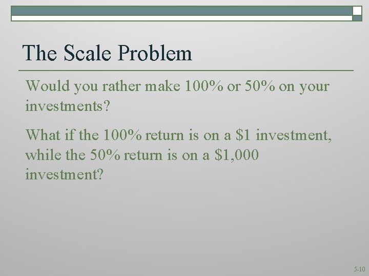 The Scale Problem Would you rather make 100% or 50% on your investments? What