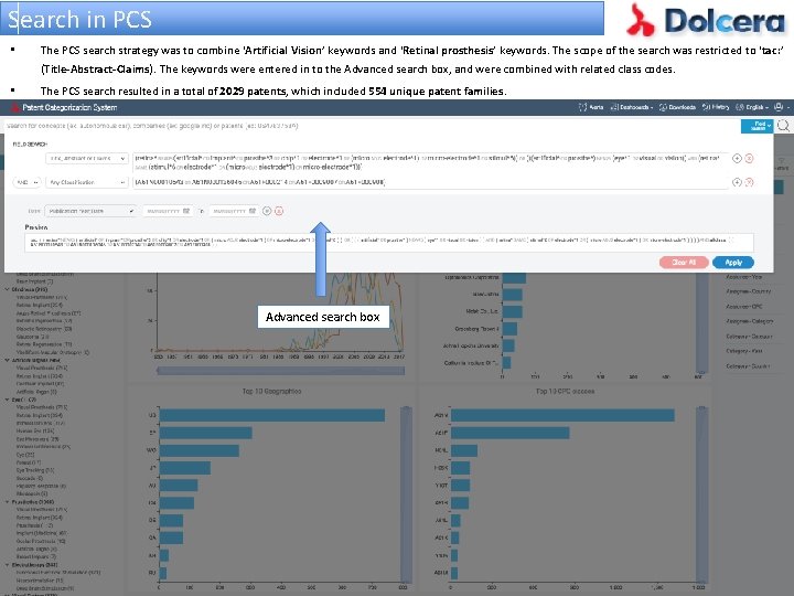 Search in PCS • The PCS search strategy was to combine ‘Artificial Vision’ keywords