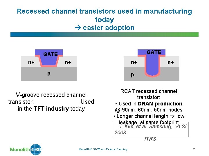 Recessed channel transistors used in manufacturing today easier adoption GATE n+ n+ n+ p Recessed channel transistors used in manufacturing today easier adoption GATE n+ n+ n+ p