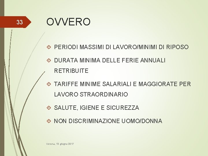 33 OVVERO PERIODI MASSIMI DI LAVORO/MINIMI DI RIPOSO DURATA MINIMA DELLE FERIE ANNUALI RETRIBUITE