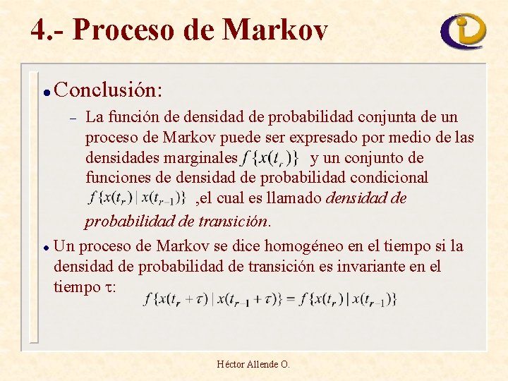 4. - Proceso de Markov l Conclusión: La función de densidad de probabilidad conjunta