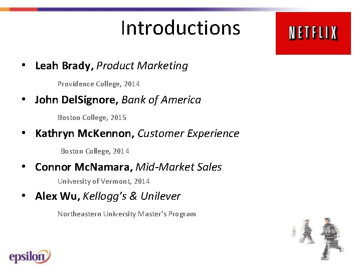 Introductions • Leah Brady, Product Marketing Providence College, 2014 • John Del. Signore, Bank