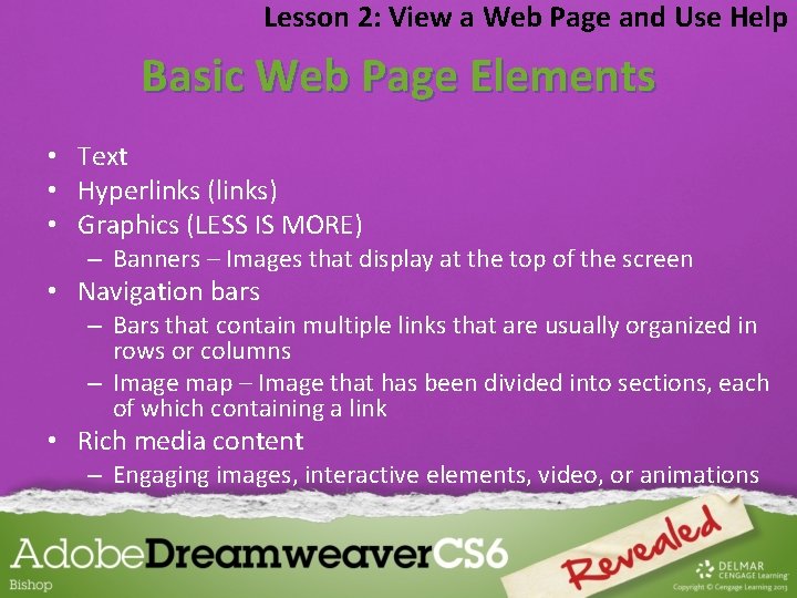 Lesson 2: View a Web Page and Use Help Basic Web Page Elements •