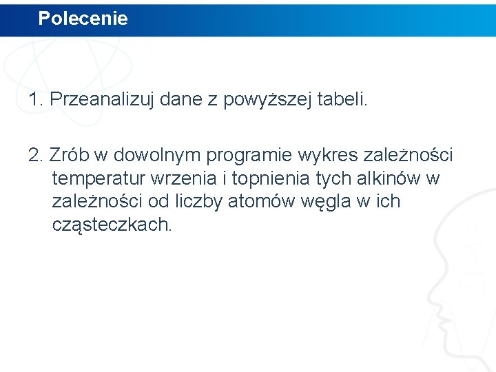 Polecenie 1. Przeanalizuj dane z powyższej tabeli. 2. Zrób w dowolnym programie wykres zależności