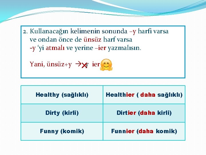 2. Kullanacağın kelimenin sonunda –y harfi varsa ve ondan önce de ünsüz harf varsa