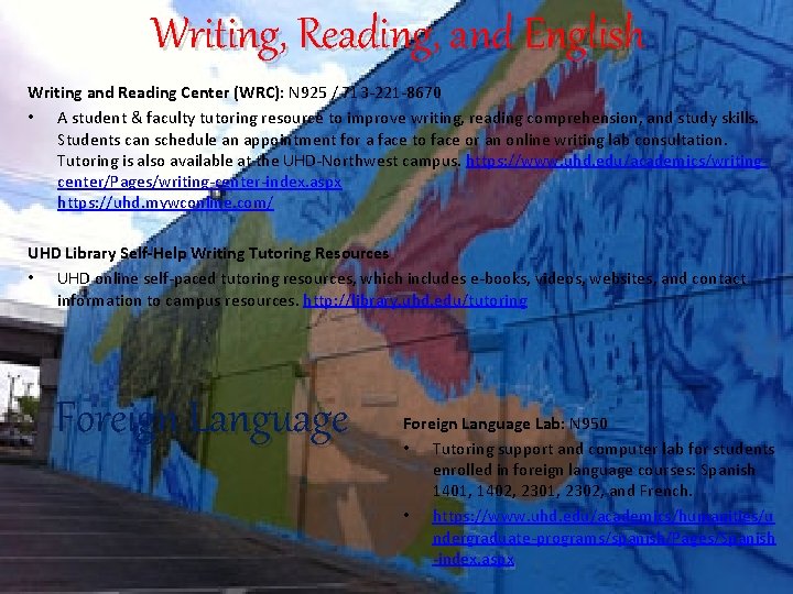 Writing, Reading, and English Writing and Reading Center (WRC): N 925 / 713 -221