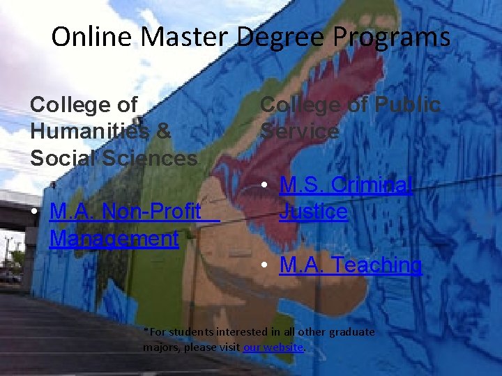 Online Master Degree Programs College of Humanities & Social Sciences • M. A. Non-Profit