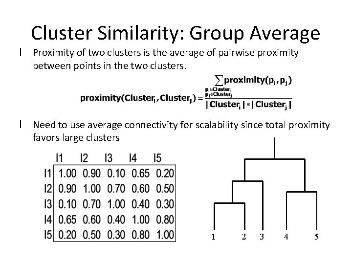 Cluster Similarity: Group Average l Proximity of two clusters is the average of pairwise