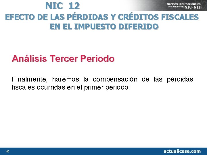 NIC 12 EFECTO DE LAS PÉRDIDAS Y CRÉDITOS FISCALES EN EL IMPUESTO DIFERIDO Análisis