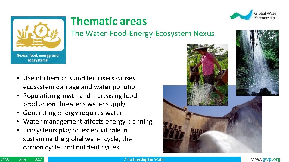 Thematic areas The Water-Food-Energy-Ecosystem Nexus • Use of chemicals and fertilisers causes ecosystem damage