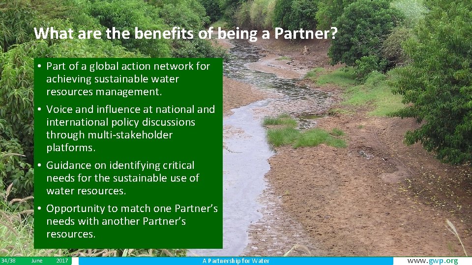 What are the benefits of being a Partner? • Part of a global action
