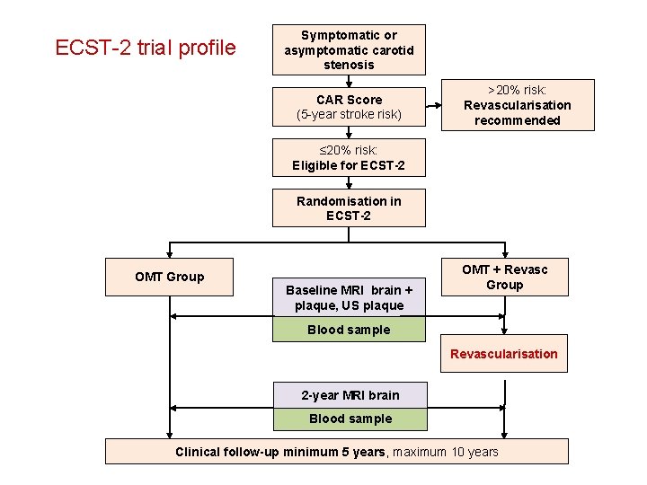 ECST-2 trial profile Symptomatic or asymptomatic carotid stenosis CAR Score (5 -year stroke risk)