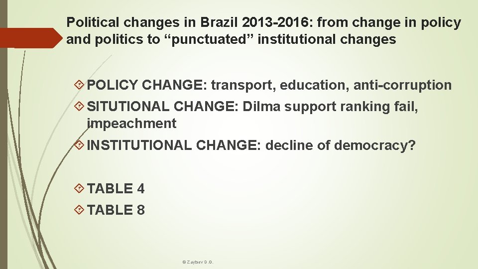 Political changes in Brazil 2013 -2016: from change in policy and politics to “punctuated”