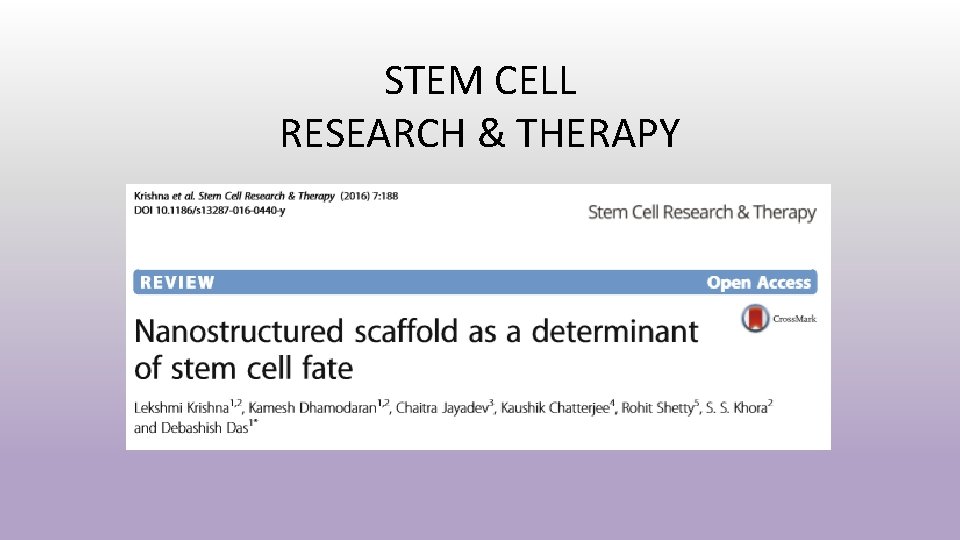 STEM CELL RESEARCH & THERAPY 