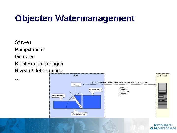 Objecten Watermanagement Stuwen Pompstations Gemalen Rioolwaterzuiveringen Niveau / debietmeting … 