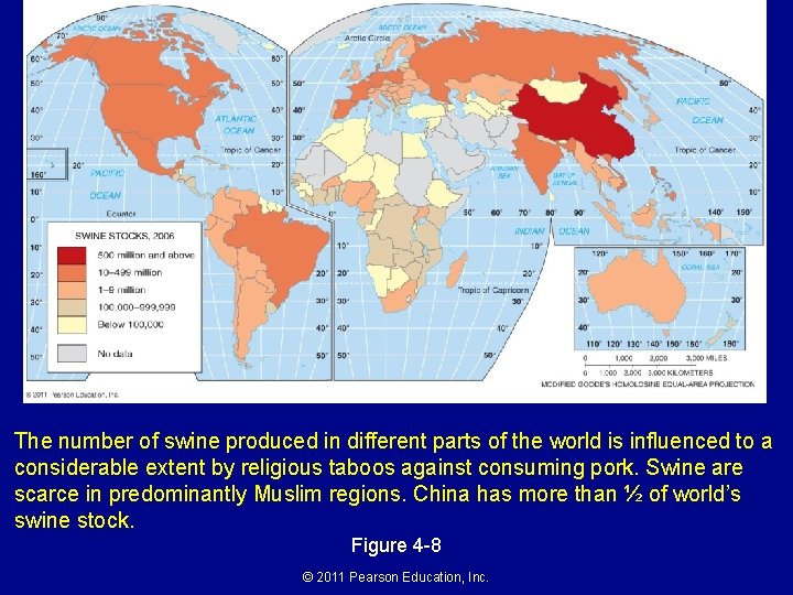 The number of swine produced in different parts of the world is influenced to