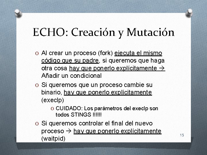 ECHO: Creación y Mutación O Al crear un proceso (fork) ejecuta el mismo código