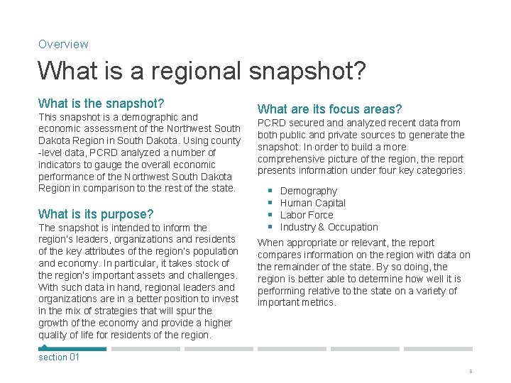 Overview What is a regional snapshot? What is the snapshot? This snapshot is a