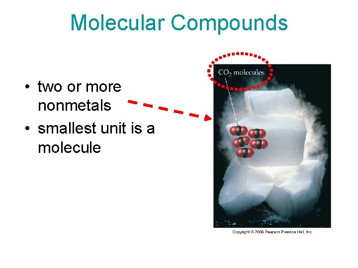 Molecular Compounds • two or more nonmetals • smallest unit is a molecule 