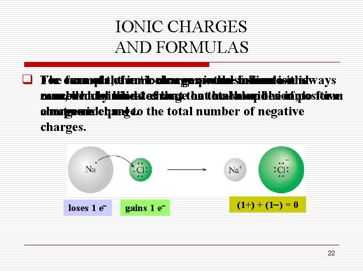 IONIC CHARGES AND FORMULAS q The For example, formula sum of the ionic an+1