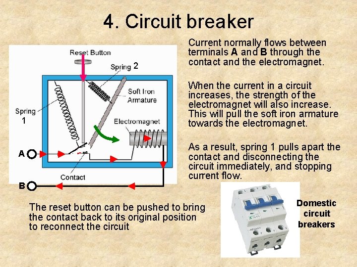 4. Circuit breaker 2 1 A B Current normally flows between terminals A and