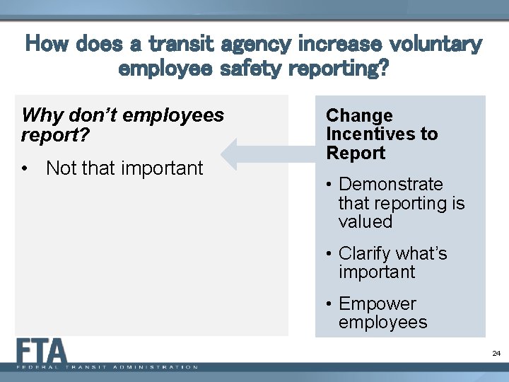 How does a transit agency increase voluntary employee safety reporting? Why don’t employees report?