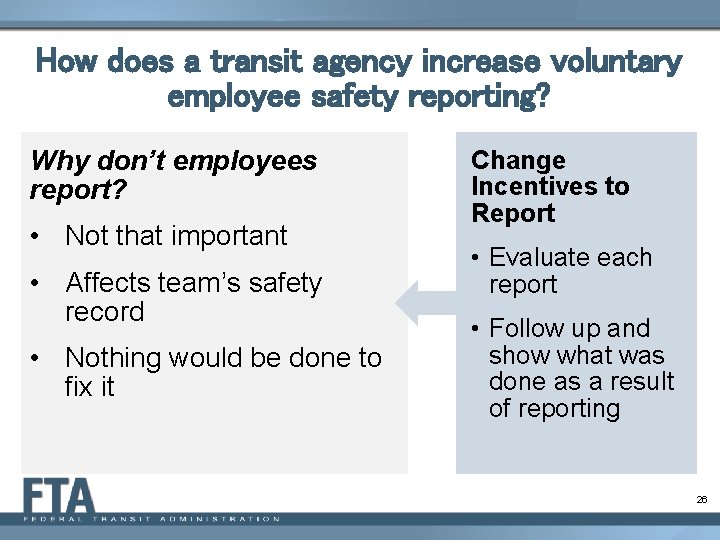 How does a transit agency increase voluntary employee safety reporting? Why don’t employees report?