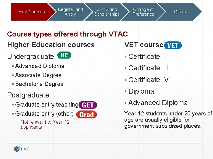 Find Courses Register and Apply SEAS and Scholarships Change of Preference Offers Course types