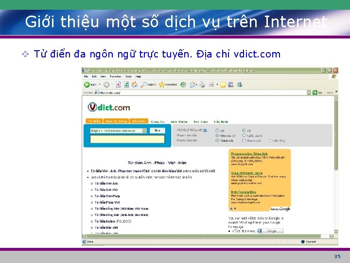 Giới thiệu một số dịch vụ trên Internet v Từ điển đa ngôn ngữ