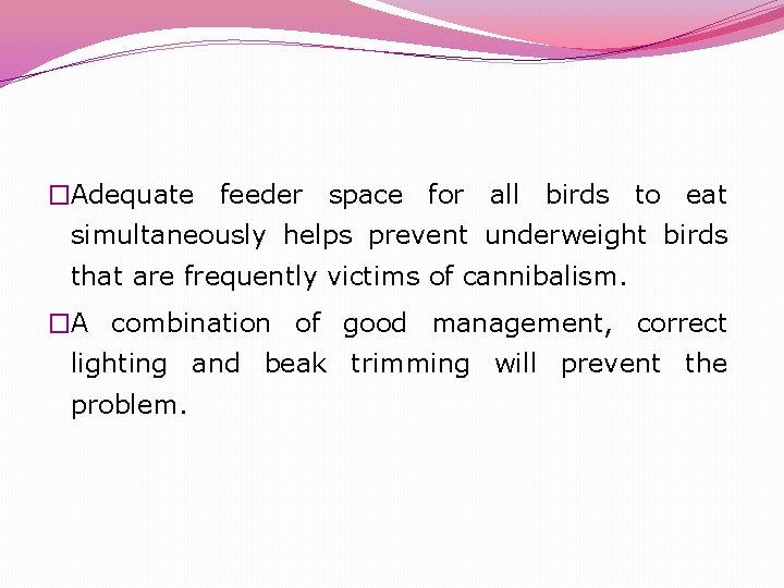 �Adequate feeder space for all birds to eat simultaneously helps prevent underweight birds that