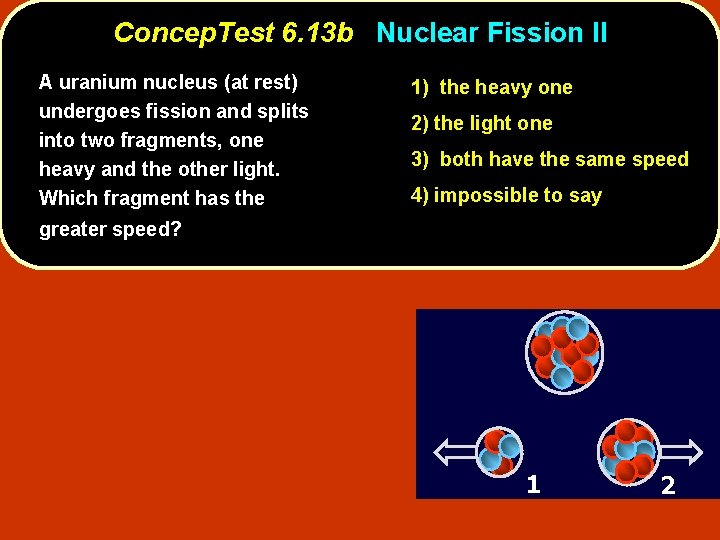 Concep. Test 6. 13 b Nuclear Fission II A uranium nucleus (at rest) undergoes